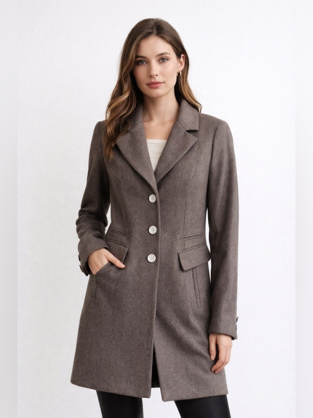 Laundry by Shelli Segal Wool Blend Coat Size10 Taupe Brown Tailored Classic Chic